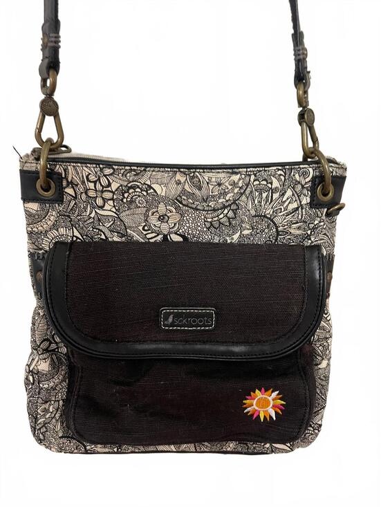 Sakroots Handbags - Sakroots Black and White Floral Crossbody Bag with Colorful Tassel Keychain